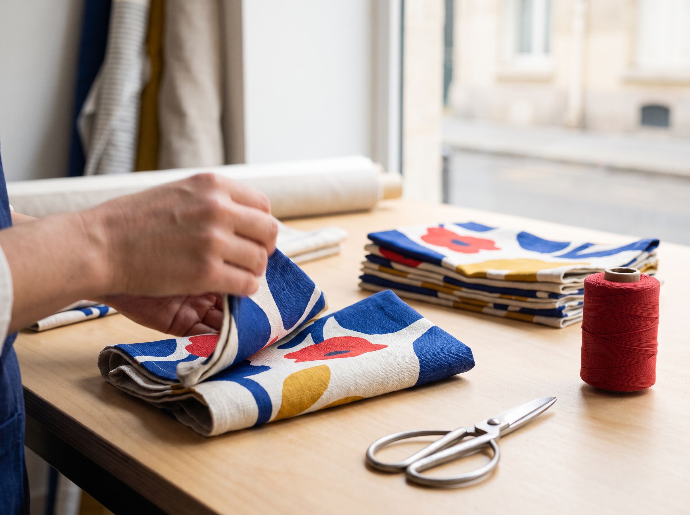 Mise en table avec serviettes graphiques